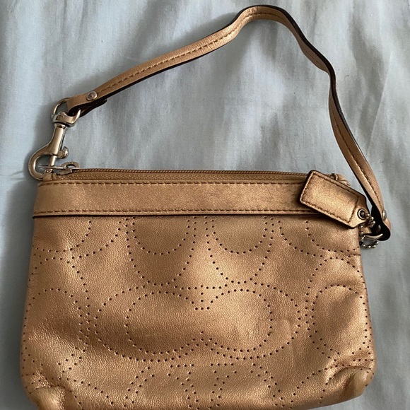 gold COACH wristlet pouch - Picture 2 of 6